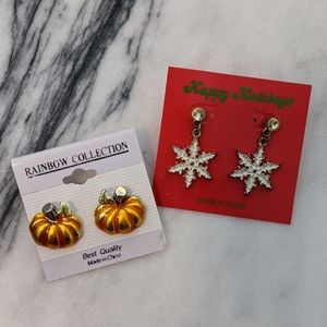Fall Pumpkin and Winter Snowflake pierced earrings